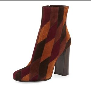 Prada Brown and Purple Geometric Patchwork Print Suede Heeled Boots Size…